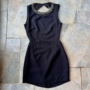 Y2K English Rose Black Backless Mini Dress w/‎ Rhinestone Choker - M NWT